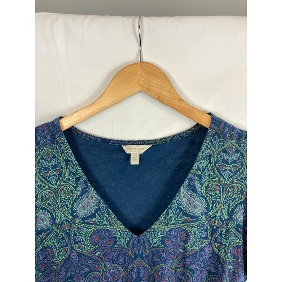 Lucky Brand Smocked Waist V Neck Short Sleeve Top Size Medium - Picture 3 of 7